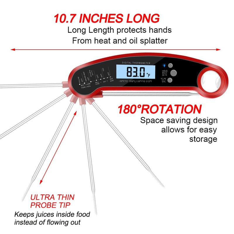 Cooking Thermometer,IP67 Waterproof Digital Meat Thermometer with Backlight, Calibration &