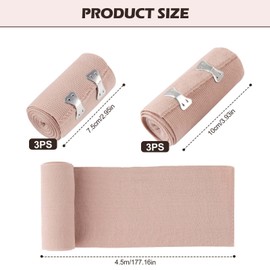 Pack of 6 Elastic Bandages, Compression Bandages, Elastic Bandage with Metal Clips, Elastic Medical Fixation Bandage for Wrists, Ankle, Knee, Skin-Friendly, Breathable, Washable