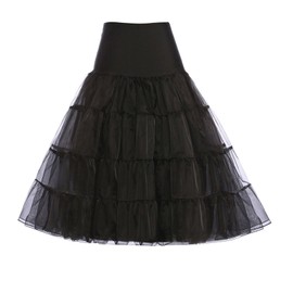 GRACE KARIN Women's Black Petticoat Bridal Calf Length Crinoline Hoopless Underskirt Long Slips (Black,M)