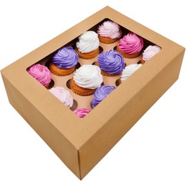 BAKELUV Brown 12 Cupcake Boxes, Cupcake Containers | 13x9.5x4, 50 Pack