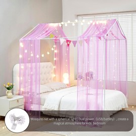 ZIQINPSQ House Bed Canopy Bed Curtains,2pcs Montessori Floor Bed Canopy for Girls Boys,Mosquito Net For Kids Wood Bed Frame,Bedroom Decorations (Purple)