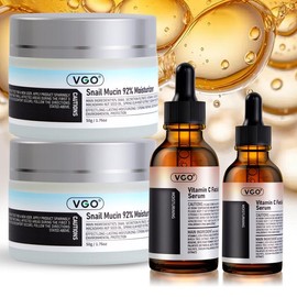 VGO Skincare Set: Vitamin C Serum & Snail Mucin 92% Gel Cream Hydration, Radiance & Revitalizing Daily Care - Hydration & Revitalizing Formula - Specification: VC Facial Serum 30ml+Snail Mucin