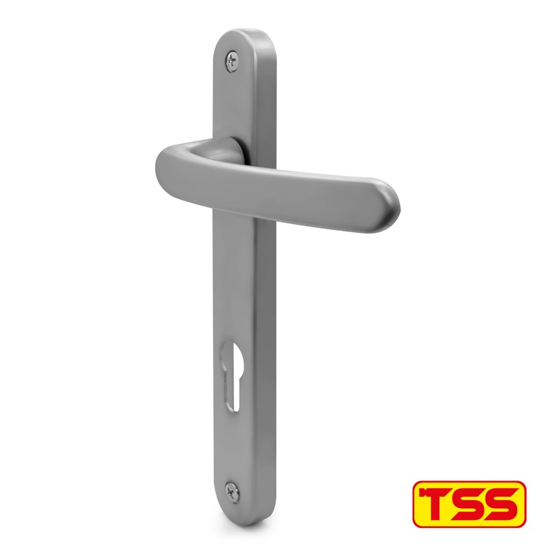 TSS Silver UPVC Door Handle Pair Set, Sprung, 92mm PZ