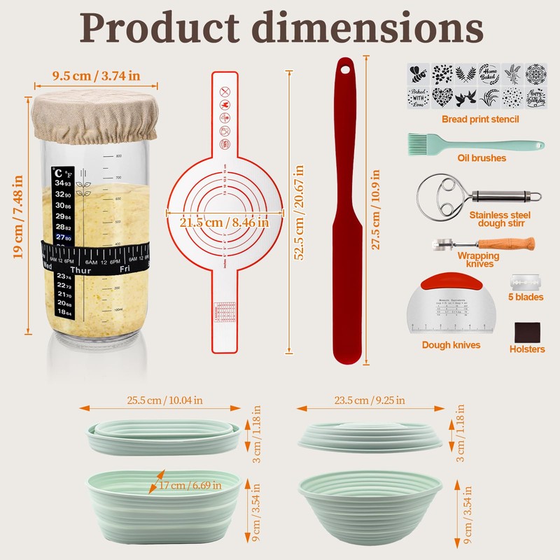 Clakioom Banneton Bread Proofing Basket Sourdough Starter Kit, 34oz Sourdough