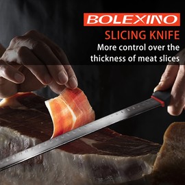 BOLEXINO 12 Inch Carving Slicing Knife, Sharp Premium Ham Slicer knife, Great for Slicing Roasts, Meats, Fruits and Vegetables (12" carving knife)