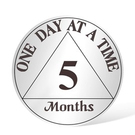 AtSKnSK 5 Months Sobriety Coin 1-12 Months Sobriety Coin AA Chip Locket for Women Men Recovery Gift for Alcoholics Anonymous with PU Leather Keyring (5 Months)