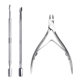KADS 3PCS Cuticle Trimmer with Cuticle Pusher Nail Cuticle Nipper Stainless Steel Cuticle Remover Cutter Clippers for Fingernails and Toenails Professional Pedicure Manicure Tools (3Pcs Set)