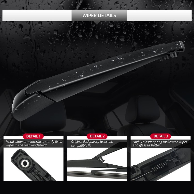 GARDIMU Rear Wiper Blade Assembly, Back Windshield Wiper Blades Arm
