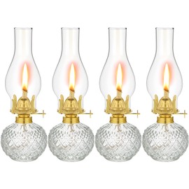 Riakrum 4 Pieces Large Chamber Oil Lamp for Indoor Use, Glass Kerosene Oil Lamp Lantern Vintage Hurricane Wick Light Classic Chamber Fuel Light Lantern for Home Tabletop Decor Emergency Lighting