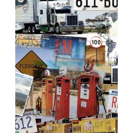 Timeless Treasures ROUTE 66 BY TIMELESS TREASURES BIG RIGS TRAINS GAS PUMP COTTON FABRIC 1/2 YD