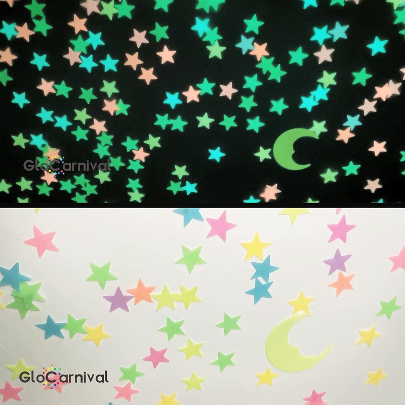 Fokmuaex 52pcs Glow-in-The-Dark Stars and Moon Wall Stickers for Kids