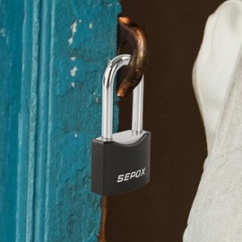 SEPOX® Twins 1-9/16" All-Weather Outdoor Padlocks Keyed Alike, Long Shackle, Solid Steel Lock, Heavy-Duty with Black Cover, Design for Gate Fence Cabinet Toolbox School Gym Locker with 2pcs Same Key