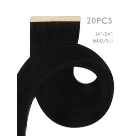WENNALIFE 8cm Fuller Tape in Hair Extensions Human Hair, 20 Inch 160g 20pcs Jet Black Remy Hair Extensions Real Human Hair Invisible Straight Reusable Extensiones De Cabello Humano