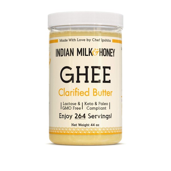 Classic Ghee Butter, Grass-Fed by Indian Milk & Honey, 44 oz with 264 Servings Each | Handmade & Locally Sourced Ghee Clarified Butter | Lactose, Gluten & Casein Free | Ghee in Recyclable PET Jars