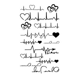 MapofBeauty 2 pcs Black Heartbeat Prints Temporary Waterproof Tattoo Sticker