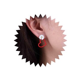 Inateannal Vintage Daisy Earrings Red Acrylic Heart Dangle Earrings White Daisy Flower Drop Earrings Asymmetrical Heart Earrings Sunflower Earrings Jewellery for Women and Girls, Zinc, No Gemstone