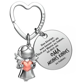 FABACH Best Grandma Keyring Guardian Angel Lucky Charm with Heart and Engraving – Best Grandma in the World Gifts Keyring – Grandma Gift Angel Lucky Charm, My Child's Grandma