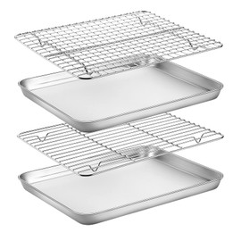 Baking Sheet with Rack Set, Yododo Set of 4 (2 Sheets + 2 Racks), Stainless Steel Cookie Sheet Baking Pan Tray with Cooling Rack, Non Toxic & Heavy Duty & Easy Clean - Size of 12 inch