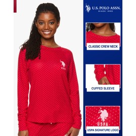 U.S. Polo Assn. 2-Piece Pajamas for Women Set, Long Sleeve PJ Sets for Women, Ladies Sleepwear (Red, Large)