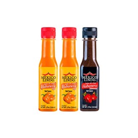 Mexico Lindo Hot Sauce Variety Pack Display with 2 Red Habanero, 1 Habanero Tatemado Xxxtra Hot, 5 fl oz, Pack of 3