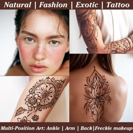 Temporary Tattoos Stencils Kit，Temporary Tattoos Kit (3pcs Brown tattoo cones 4 Reusable Templates 1Pcs Sketch Pen)， Waterproof,DIY Body Art for Women Men