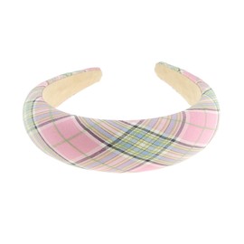 Wide High Sponge Puffy Bump Thick Fashion Formal Plaid Tartan Fabric Boho Vintage Headband Alice Band Women Hair Accessory Hairband Christmas Birthday Wedding Guest Bridesmaid Prom Holiday (Pink)