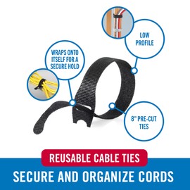 VELCRO Brand 150 Pack Reusable Cable Ties, 8". Valentine Gifts for Tech Lovers. Cord Organizer & Wire Management. Replace Zip Ties, Reduce Waste