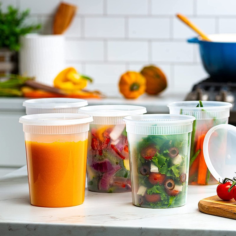 LATERN 24Pcs Plastic Containers with Lids, 950ml /32oz Reusable Food