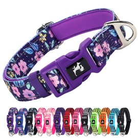 Reflective Dog Collar for Medium, Large & Extra Large Dogs - Purple Floral Design High Visibility Night Safety Collar, Soft Neoprene Padded,Durable & Adjustable for Night Walks -XL