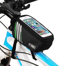 LONTG Bicycle Cycling Bag with Phone Holder Bike Phone Bag with Touchscreen Window Bike Frame Bag Bike Top Tube Bag Pouch Mountain Bike Bicycle Storage Bag with Headphone Hole for Smart phone 5.7inch