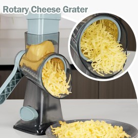 JAYVAR Rotary Cheese Grater, Cheese Grater Rotary Shredder with 3 Interchangeable Blades and Handle for Cheese and Vegetable, Fast Cutting Cheese Shredder for Vegetables and Nuts, Dishwasher Safe