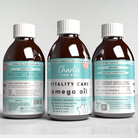 CharlieTheVet Vitality Care Omega 3 Fish Oil Supplement for Dogs, EPA 810mg & DHA 540mg per 5ml, with Vitamin E, for Skin, Joint & Heart Health