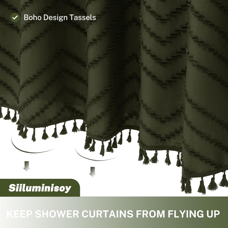 Siiluminisoy Extra Long Olive Green Boho Shower Curtain with Tassel,