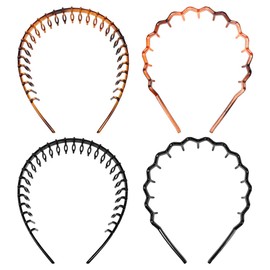 Kesyo Headband with Comb, Set of 4, Anti-Slip, Painless, Branches, Garland, Hair Ornament, Fashionable, Face Wash, Makeup, Hair, Retro Mori Girl, Men's, Women's, For Facial Washing