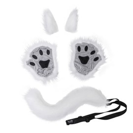 Fxaelian Anime Comic Fox Cat Dog Wolf Costume Paws Tail Ears Hair Clips 5 PCS Pack Set Costume Accessory D White