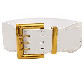 3 filas de cinturón de cuero elástico para mujer, para vestido, correas elásticas anchas, hebilla dorada, Blanco, Waist Size 28"-38"