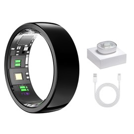 GenXenon Smart Ring -Black-Size 12 Health Tracker with Free Subscription, Gesture Beauty Photo & Brush Video, Fitness Sleep Heart Rate Blood Oxygen Tracking Ring with Charging Case,Gifts for Women Men