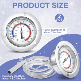 Copkim 2 Pcs Vapor Capillary Design Walk in Cooler Thermometer Stainless Steel Front Flanged Panel Mount Refrigeration Gauge 2'' Dial Freezer Thermometer, -40-65 Degree F/ -40-20 Degree C Temperature