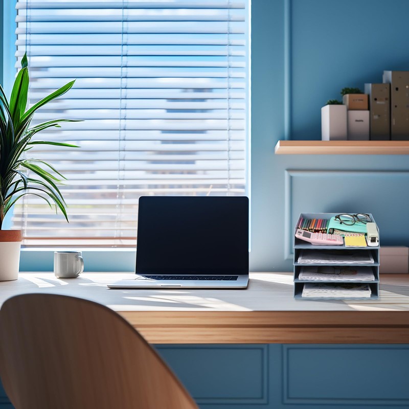 TecUnite 4 Pieces Stackable Letter Trays Blue Rectangular Stackable Office