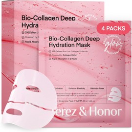 Mascarilla facial coreana de colágeno - 4ea x 33g Korean Real Deep Bio collagen mask - Brillo tipo vidrio, reducción de poros, hidratación profunda,  