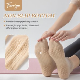 4 Pairs Grip Socks for Yoga, Non Slip Sticky Socks with Pull Tab and Mesh, For Barre and Daily Training Use(Black,M)