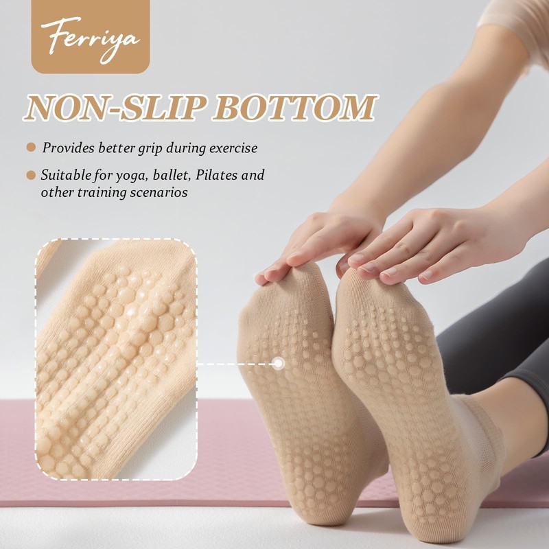 4 Pairs Grip Socks for Yoga, Non Slip Sticky Socks