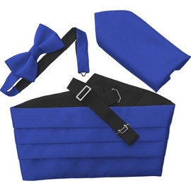 Italian Satin Cummerbund Set: Includes Bow Tie and Handkerchief (Royal Blue)