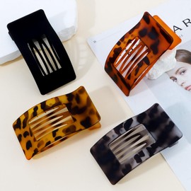 Velscrun Flat Hair Clips for Women Girls, Matte Lay Flat Claw Clips, Strong Hold Large Side Hair Clip All Hair Types, French Duck Billed Non Slip Grip Daily Styling Hair Jaw Claw Clip Matte Leopard