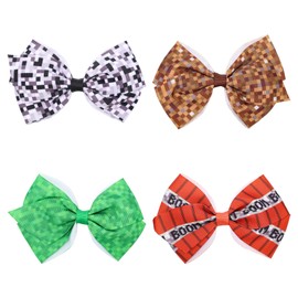 4pcs Pixel Hair Bows for Girls, Colorful Hairclips with Alligator Clips Fun Pixel Bow Hair Accessories Perfect Party Favors and Everyday Accessories for Kids Women Gifts