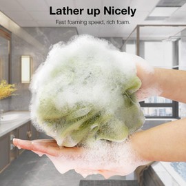 DadyMart Bath Shower Loofah Sponge 60g Bath Mesh Pouf Shower Ball Body Scrubber Exfoliating Bath Sponge for Women and Men, Set of 4, Black (Loofah-Medium, Army Green)