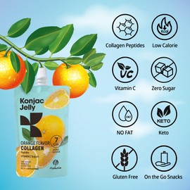 Hethstia Orange Konjac Jelly with Collagen Peptides, 10 Pouches Fruit Jelly Snacks, Low-Calorie Drinkable Jelly with Vitamin C, Sugar-Free, Keto, Gluten-Free, On-The-Go Light Snacks