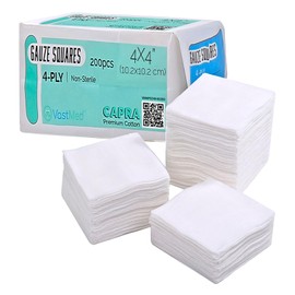 200PCs Capra Premium Cotton 4-Ply 4" x 4" Gauze Pads by VASTMED | Non-Woven/Non-Sterile Absorbent Gauze Sponges Great for Wound Dressing & Cleaning