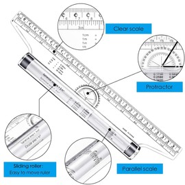 BIUSWEATER 12 Inch Plastic Parallel Rolling Ruler with Transparent Plastic Construction, 12 Inches Long