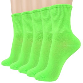 CUTIE MANGO 5 Pairs Women's Colorful Neon Fashion Quarter Crew Socks Sports Vivid Color Crazy Fun Size 5,6,7,8,9,10 for Women - Neon Green